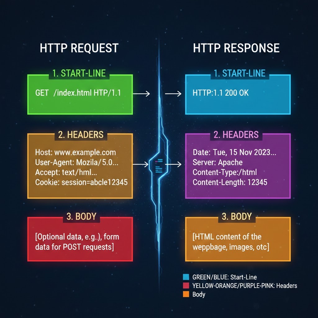 [Image of HTTP Request and Response message structure]